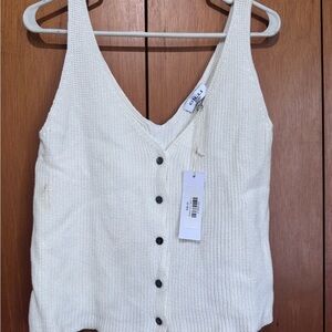 V-Neck Knit Button-Front Tank Top - Cream